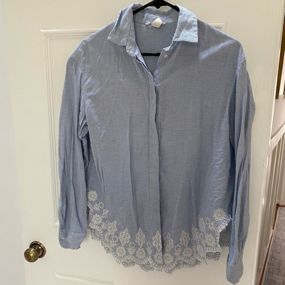Women’s H&M Blue and White Striped Button Down